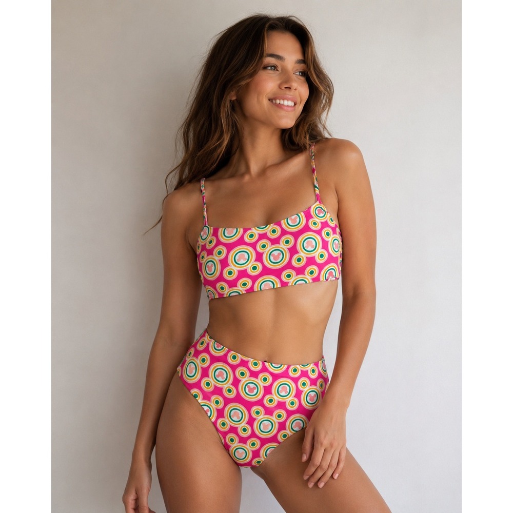Hanna Andersson Disney Mickey Mouse Geometric Pink High Waist Bikini Set XS SS24